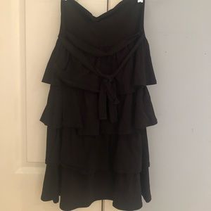 Dept Strapless Black Ruffle Belted Dress